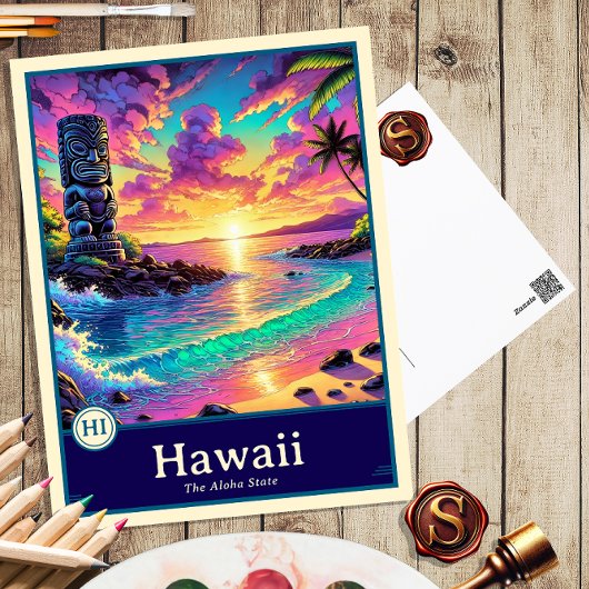 Hawaii | Anime Style Cel Schattenkarte Postkarte