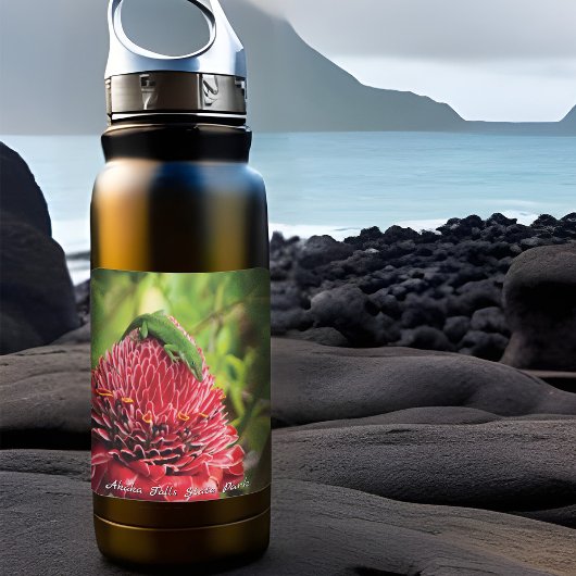 Hawaii Anole Lizard Red Tropical Blume Akaka Fall Quadratischer Aufkleber