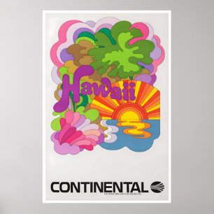 Hawaii Art Continental Airlines Reiseplakat Poster
