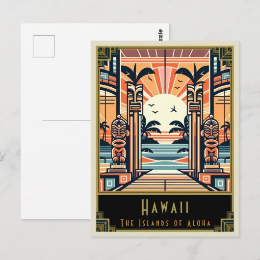 Hawaii | Art Deco Postkarte (Vorne/Hinten)