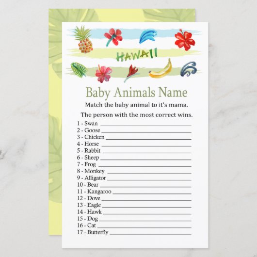 Hawaii Baby Animals Name Game (Vorne/Hinten)
