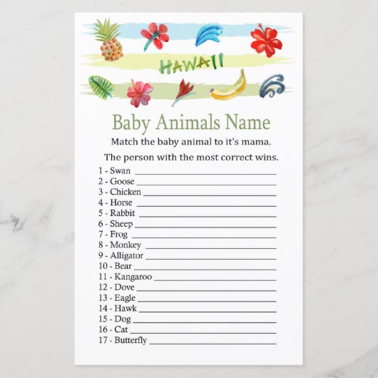 Hawaii Baby Animals Name Game (Vorderseite)