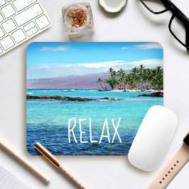 Hawaii Beach Blue Ocean Green Palm Trees Entspanne Mousepad