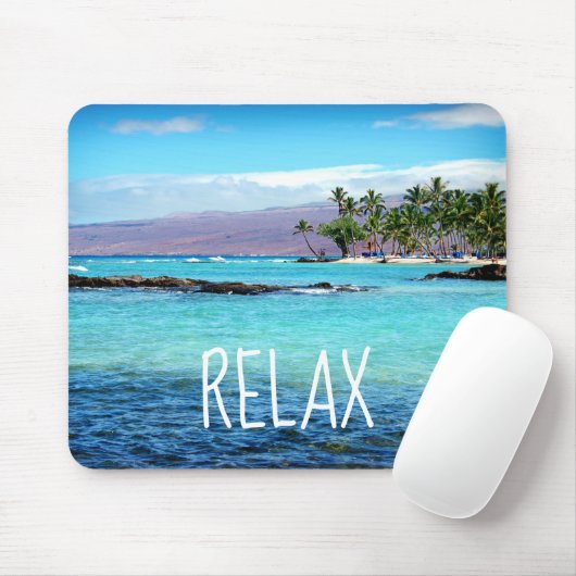 Hawaii Beach Blue Ocean Green Palm Trees Entspanne Mousepad (Mit Mouse)
