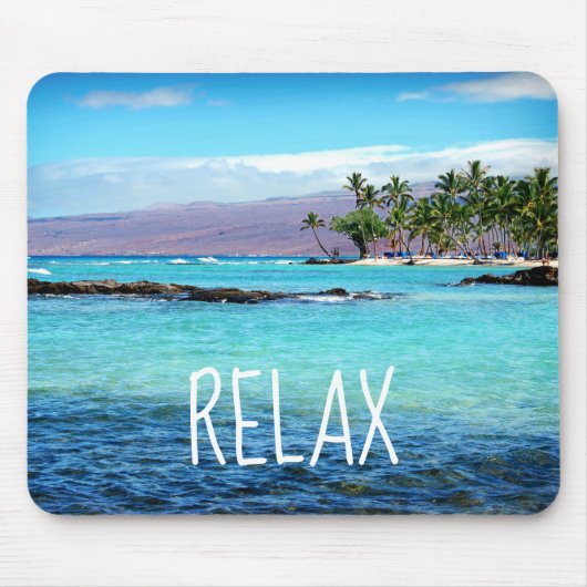 Hawaii Beach Blue Ocean Green Palm Trees Entspanne Mousepad (Vorne)