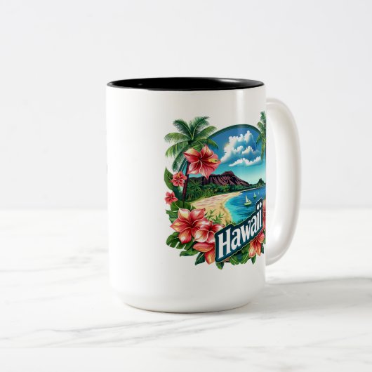 Hawaii Beach Mountains Tropische Blume Zweifarbige Tasse (VorderseiteRechts)