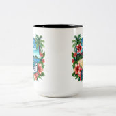 Hawaii Beach Mountains Tropische Blume Zweifarbige Tasse (Mittel)
