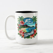 Hawaii Beach Mountains Tropische Blume Zweifarbige Tasse (Links)