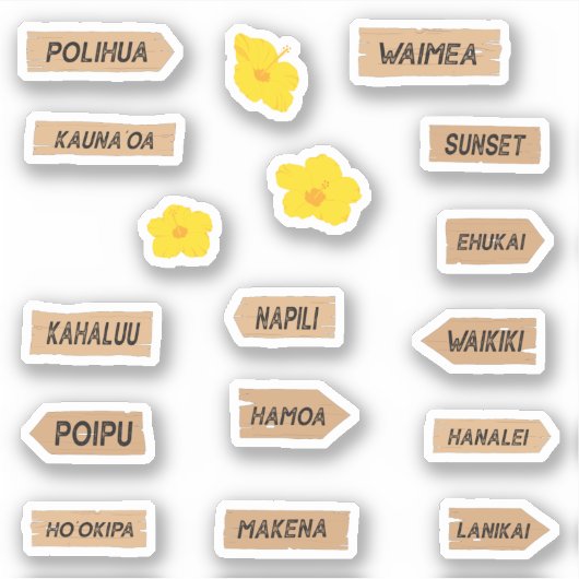 Hawaii Beach Names und Hibiskus Blume Aufkleber (Vorderseite)