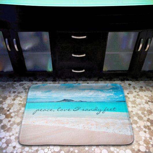Hawaii Beach Peace Liebe Sandy Feet Script Quote Badematte