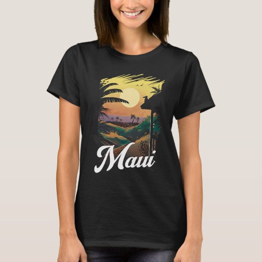 Hawaii Beach Sunset Ocean Maui Aloha Retro Hawaiia T-Shirt (Vorderseite)