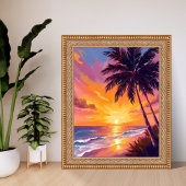 Hawaii Beach Sunset Painting Travel Poster