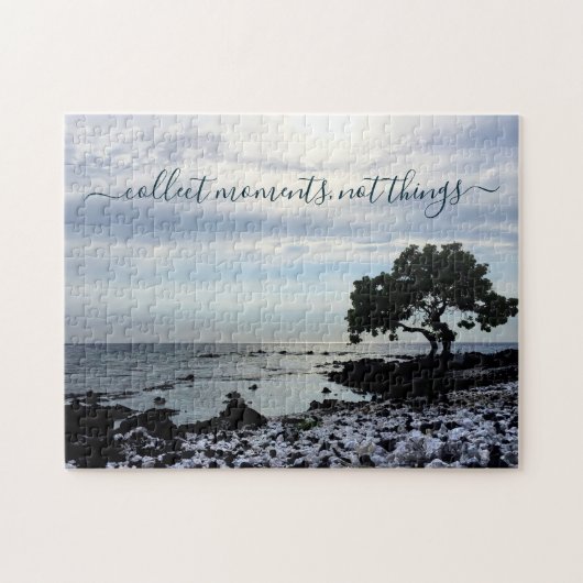 Hawaii Beach Tree Silhouette sammelt Momente Zitat Puzzle (Horizontal)