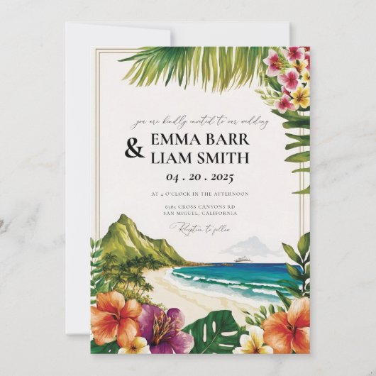HAWAII Beach Tropical Wedding Einladung (Vorderseite)