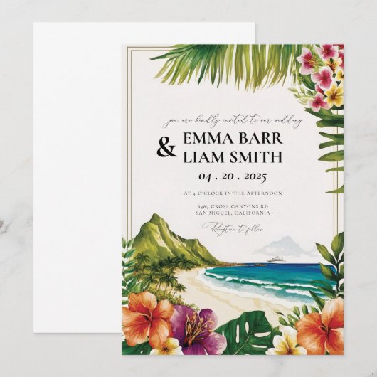 HAWAII Beach Tropical Wedding Einladung (Vorne/Hinten)