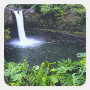 Hawaii, Big Island, Hilo, Rainbow Falls, Üppig Quadratischer Aufkleber
