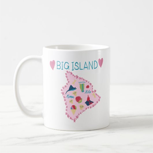 Hawaii Big Island Karte Süße Pastell-Illustration Kaffeetasse (Links)