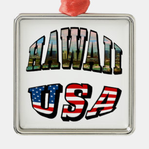 Hawaii-Bild und USA-Flaggen-Text Ornament Aus Metall