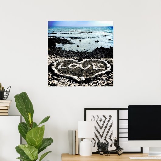 Hawaii Black Sand Beach & Coral "Liebe" Foto Poster (Heimbüro)