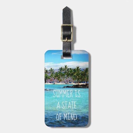 Hawaii, blauer Ozean und grüne Palmen "Sommer ist" Gepäckanhänger (Vorderseite vertikal)