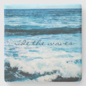 Hawaii Blue Ocean Foto Ride the Waves Zitat kühl Steinuntersetzer (Vorderseite)