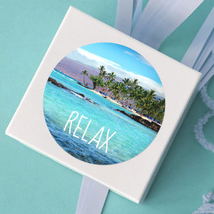 Hawaii Blue Ocean Green Palm Trees Beach Relax Runder Aufkleber