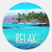 Hawaii Blue Ocean Green Palm Trees Beach Relax Runder Aufkleber (Vorderseite)