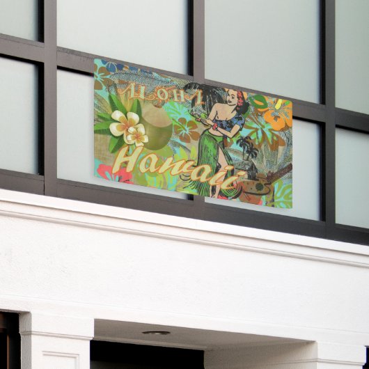 Hawaii Blume Hula Vintage Blumengrafik Banner (Äußeres Gebäude)