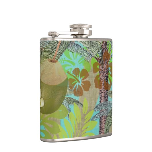 Hawaii Blume Hula Vintage Blumengrafik Flachmann (Rechts)