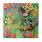 Hawaii Blume Hula Vintage Blumengrafik Fliese (Vorderseite)