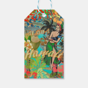 Hawaii Blume Hula Vintage Blumengrafik Geschenkanhänger