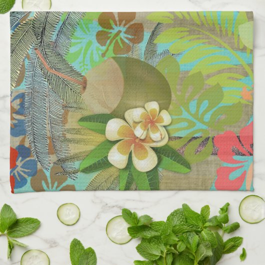 Hawaii Blume Hula Vintage Blumengrafik Geschirrtuch (Gefaltet)