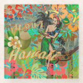 Hawaii Blume Hula Vintage Blumengrafik Glasuntersetzer (Vorderseite)