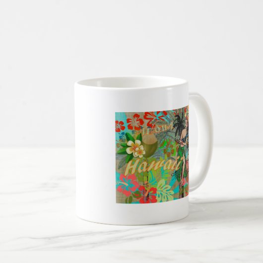 Hawaii Blume Hula Vintage Blumengrafik Kaffeetasse (VorderseiteRechts)