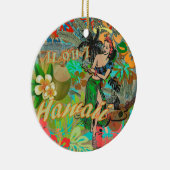 Hawaii Blume Hula Vintage Blumengrafik Keramik Ornament (Rechts)