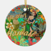 Hawaii Blume Hula Vintage Blumengrafik Keramik Ornament (Vorne)