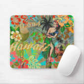 Hawaii Blume Hula Vintage Blumengrafik Mousepad (Mit Mouse)