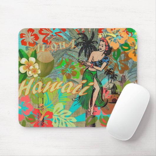 Hawaii Blume Hula Vintage Blumengrafik Mousepad (Mit Mouse)
