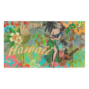 Hawaii Blume Hula Vintage Blumengrafik Namenschild