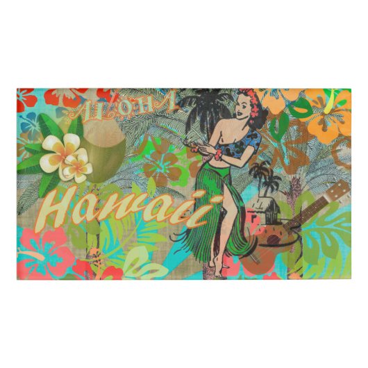 Hawaii Blume Hula Vintage Blumengrafik Namenschild (Vorderseite)