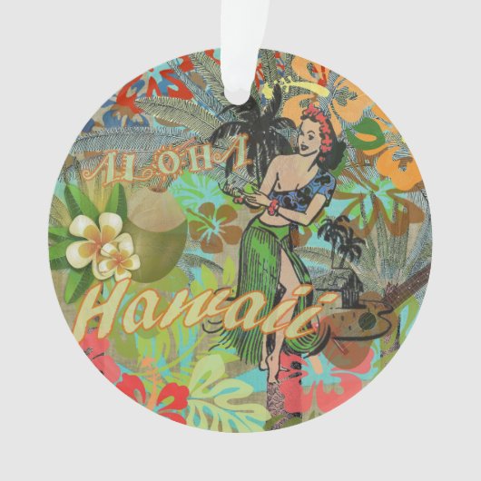 Hawaii Blume Hula Vintage Blumengrafik Ornament (Vorderseite)