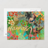 Hawaii Blume Hula Vintage Blumengrafik Postkarte (Vorne/Hinten)