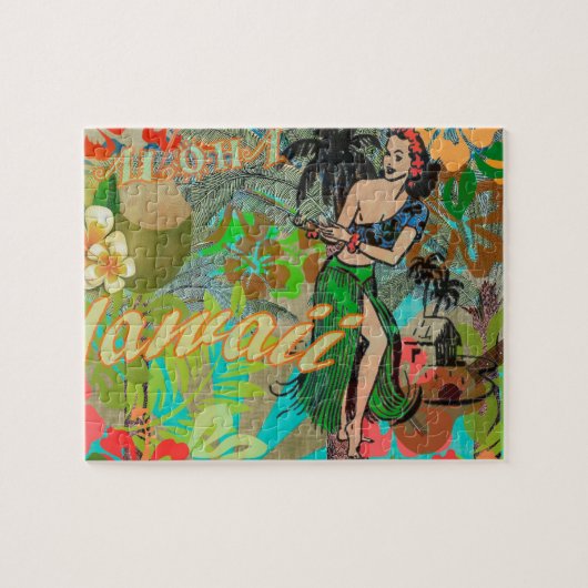 Hawaii Blume Hula Vintage Blumengrafik Puzzle (Horizontal)