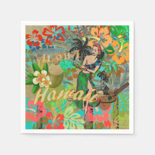 Hawaii Blume Hula Vintage Blumengrafik Serviette