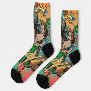 Hawaii Blume Hula Vintage Blumengrafik Socken