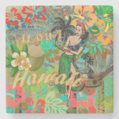 Hawaii Blume Hula Vintage Blumengrafik Steinuntersetzer (Vorderseite)