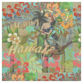Hawaii Blume Hula Vintage Blumengrafik Stoff (Nahaufnahme)