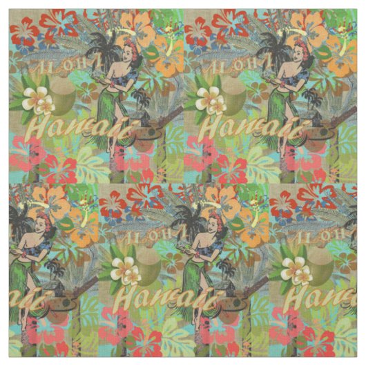 Hawaii Blume Hula Vintage Blumengrafik Stoff (Muster)