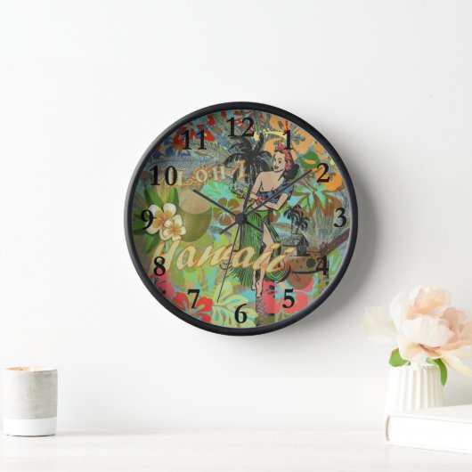 Hawaii Blume Hula Vintage Blumengrafik Uhr (Zuhause)