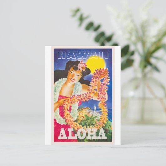 Hawaii Blume Vintage Reise Postkarte (Stehend Vorderseite)